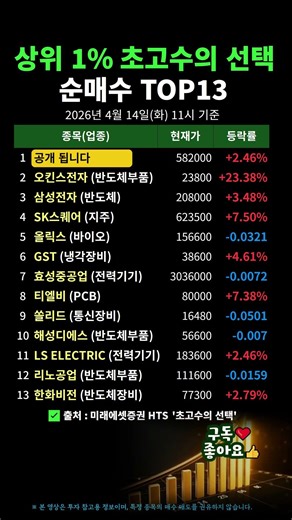 상위 1% 초고수가 담은🔥순매수 TOP13