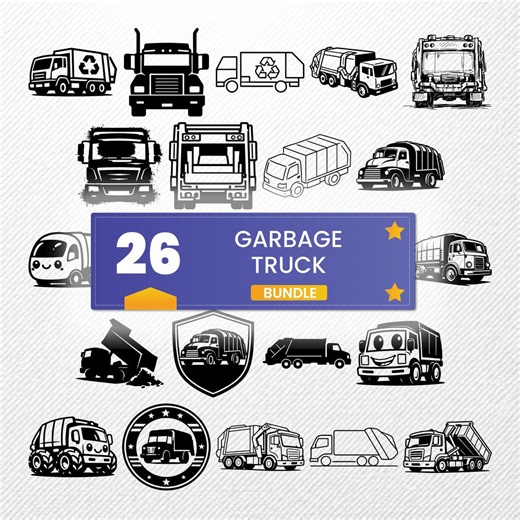Garbage Truck SVG Clipart Bundle | 26 Vector Illustrations | PNG PDF Eps Dxf | Commercial Use Print Graphics - Etsy