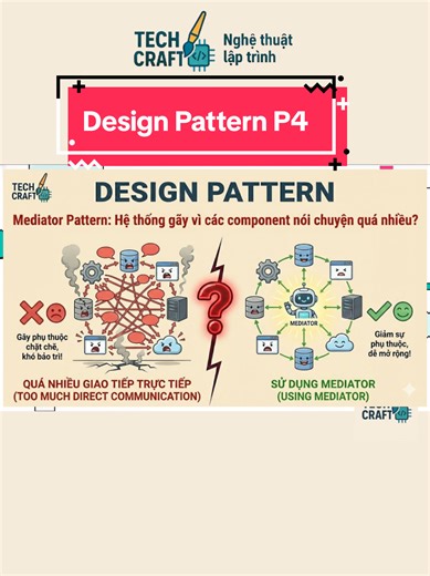 🎨 Design Pattern P4: 🔥Mediator Pattern: Hệ thống gãy vì các component nói chuyện quá nhiều? #DesignPattern #MediatorPattern #SystemThinking #SoftwareArchitecture #TechCraft