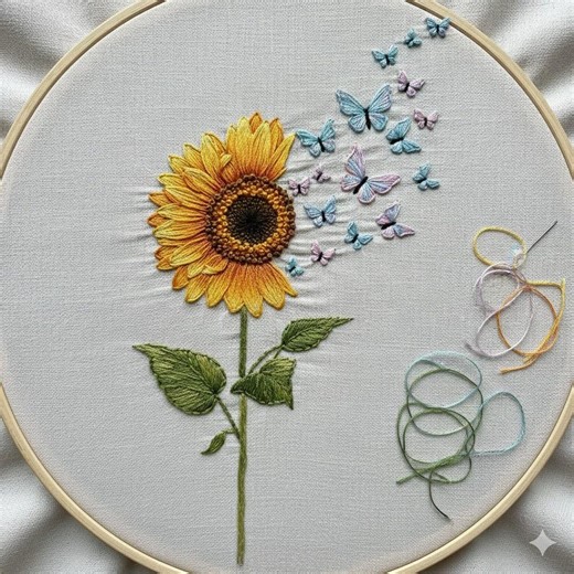 Sunflower With Butterflies Embroidery Pattern, Sunflower Hand Embroidery PDF (instant Download) - Etsy