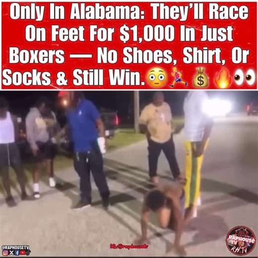 RaphouseTV on Instagram: "Only In Alabama: They’ll Race On Feet For $1,000 In Just Boxers — No Shoes, Shirt, Or Socks & Still Win. 😳🏃‍♂️💰🔥😂"