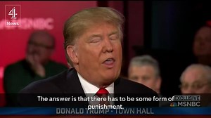"The answer is that there has to be some form of punishment." This is what Donald J. Trump had to say regarding women who get abortions, during a town hall in Wisconsin. Within hours, Trump's campaign took back his comments in two separate statements. | Channel 4 News