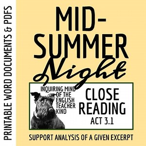A Midsummer Night's Dream Act 3 Scene 1 Close Reading Analysis Worksheet