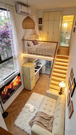 “Who says small spaces can’t hold big dreams and peaceful nights?” 🏡✨ #TinyHome #CozyLiving #SmallSpaceDesign #DreamApartment