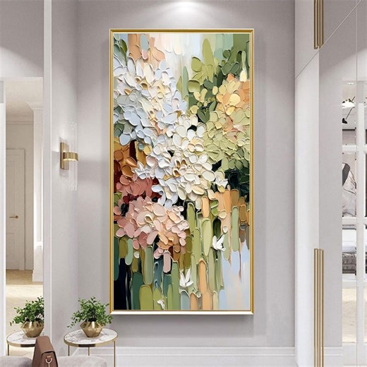 Textured Floral Painting, Abstract White Flower Impasto Art, Sage Green & Blush Pink Decor, Modern Palette Knife Large Oil Painting - Etsy UK