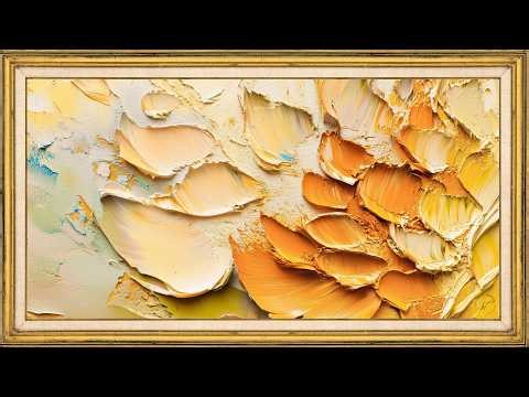 Golden Abstract Flower Art Ornate Frame | 2 Hour TV Art Screensaver |Luxury Textured Canvas Painting