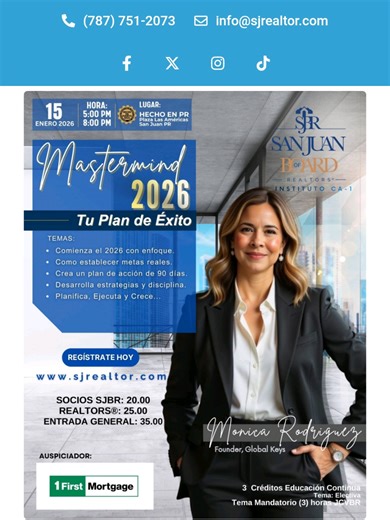 El jueves 1/15/2026 estuve en la primera actividad del año del San Juan Board of REALTORS de Puerto Rico. Estuvo muy buena. El recurso fue @Monica Rodriguez Garcia y el tema fue para trabajar en nuestro plan para tener un 2026 espectacular. Fue lleno total. Yo sigo aprendiendo para crecer y mejorar mis servicios. Se debe estar en el lugar correcto y con las personas correctas Si quieres vender o comprar tu propiedad, llamame y peemiteme acompañarte en esa aventura. Lisa R Casanova Realty Lic. C-