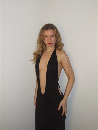 Black Low Cut Backless Maxi Dress, Extreme Plunge Halter Gown, Occasion/party/formal/valentines - Etsy Australia