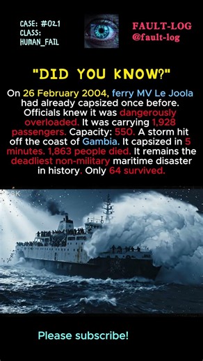 The ferry was rated for 550. They put 1,928 people on it. | FAULT_LOG #021 #darkfacts #didyouknow