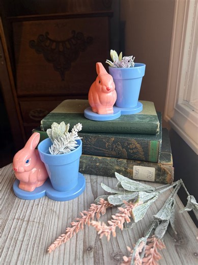 Vintage Pair- Knickerbocker Easter Bunny Plastic Easter Toy With Candy Flowerpots-1940's Easter Flowerpot-easter Candy Containers-pink Bunny - Etsy