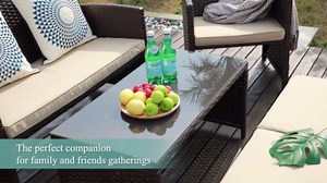 OC Orange-Casual Outdoor Loveseat 3 Piece Patio Furniture Set Outdoor Conversation Set All-Weather Wicker Love Seat with Ottoman/Side Table, Brown Rattan, Dark Grey