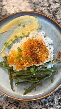 Panko Crusted Halibut with Green Beans and White Miso Sauce