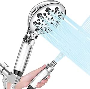 Dual Filtered Shower Head - Filter Cotton+Filter Ball,10 Spray Modes Handheld Filtered Shower Heads with Hose and Bracket, High Pressure Showerhead with ON/OFF Pause Switch