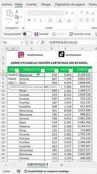 Como utilizar la función SUBTOTALES 103 en Excel.