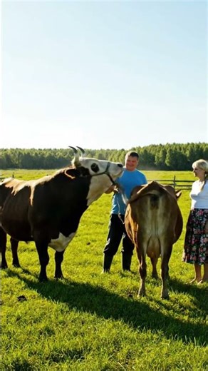 The bull kisses the female cow's tail fro134