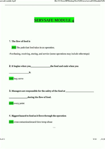 ServSafe Module 4 Exam Questions and Answers Verified Solutions 1417 new video