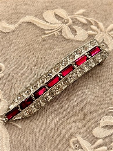 Vintage Art Deco Ruby and Rhinestone Hair Clip - Etsy