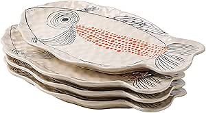 Cute Ceramic Fish Platters Set of 4- 14.5-Inch Sushi & Snack Plates, Fashion Dinnerware, Microwave & Oven Safe Serving Platters, Party & Restaurant Use, Funky Kitchen Trays for Appetizer Salad Dessert