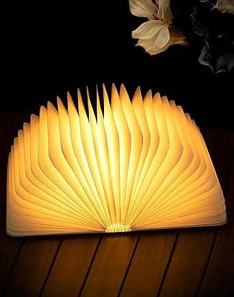 8.3 in Wooden Book Lamp, Book Lovers Gifts,Teacher Appreciation Gifts | Folding Book Light, Ambient Lighting for Home Library Bookshelf Decor, Gift for Men Reader Bookworm Birthday (Walnut)