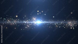 Space blue background with particles. Space azure dust with stars on black background. Sunlight of beams and gloss of particles galaxies.