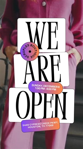 ✨ We Are OPEN This Sunday! ✨ Come step into luxury, style, and the perfect holiday pieces at Scruples Boutique! 💜🛍️ Join us Sunday, December 6 // 1 PM – 4 PM for an exclusive shopping experience you won’t want to miss. From bold statement outfits to elegant essentials — we’ve got something for every woman who loves to stand out. 📍 5446 Cypress Creek Pkwy, Houston, TX 77069 Doors are open. Fashion is calling. See you inside! 💫👗 #ScruplesBoutique #WeAreOpen #HoustonBoutiques #ShopLocal #Holid