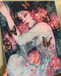 My ‘Sleeps with Butterflies’ artwork as a diamond painting ❤️😍✨ It’s sooo pretty in person!! Thank you again @shopdiymoon for this beautiful gift! 💖 DIYMoon Shop is the only place I license my artworks as diamond paintings ❤️ You can purchase your very own at https://diymoonshop.com/margaret-morales 💖 | Margaret Morales Art