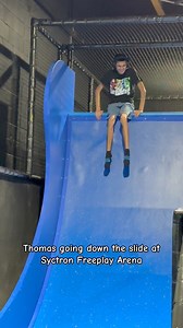 Thomas going down the slide at Syctron Freeplay Arena #autism #autismawareness #autismacceptance #asd #autismdad #differentnotless #specialneeds #syctron #syctronfreeplayarena #syctronfa #slide | MagicWithThomas