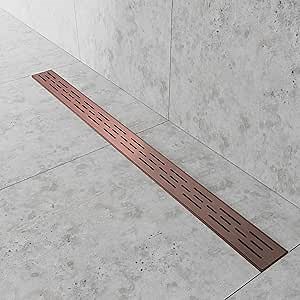 Linear Shower Drain - Stainless Steel Rectangular Shower Floor Drain with Removable Patterned Grate, Hair Strainer, Threaded Adapter (Copper, 36 Inches)