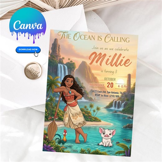 Editable Moana Birthday Invitation, Kids Hawaiian Party Invite, Digital Moana Theme Birthday, Instant Canva Download Template - Etsy Canada