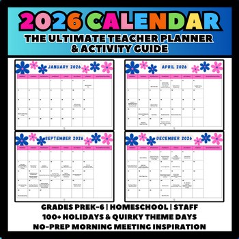 2026 Monthly Calendar | Teacher Planner | Morning Meeting & Holiday Prep