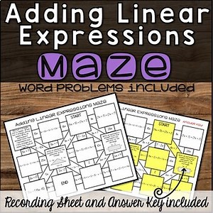 No Prep Adding Linear Expressions Maze
