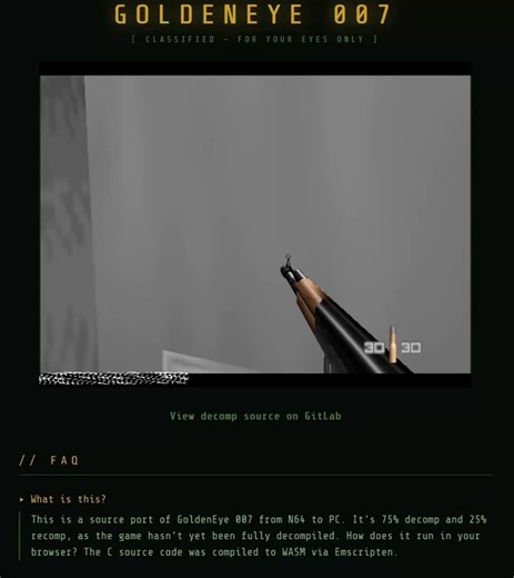 The GoldenEye PC port is finally here!You can play it right now, you just need to provide your legally acquired GoldenEye N64 ROM! Link in replies:
