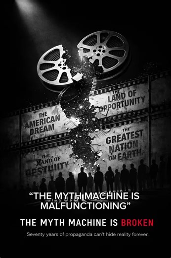 “THE MYTH MACHINE IS MALFUNCTIONING” Let’s just say the quiet part with a blowtorch: America has been running a global catfish operation since the 1950s. The CIA wrote the script. Hollywood filmed the commercial. Pentagon-approved plot twists. Studio-quality freedom. Communism defeated with special effects and catchy music. For seventy years, the entire planet got blasted with the same broadcast: “WELCOME TO AMERICA — WHERE DREAMS FALL FROM THE SKY LIKE CONFETTI.” People didn’t just “decide” to 