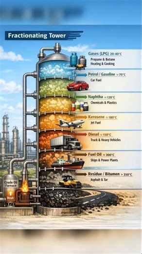 Crude Oil Fractionation Explained | Petrol, Diesel, LPG Kaise Banta Hai? ⛽🔥 #curdeoil #LPG #iran