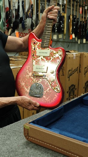 Bizarre Guitar on Instagram: "Welcome to Bizarre Guitar in Reno, Nevada 🎸 Today we’re showcasing a 1962 Paisley Jazzmaster Reissue — a truly special Fender Custom Shop Journeyman Relic. Featuring a slab board, clay dots, vintage-style logo, and light, tasteful aging, this piece captures classic character without going over the top. Finished off with a beautiful Custom Shop case and tremolo arm included, this is one you simply don’t see every day. A rare, eye-catching Jazzmaster that plays and f