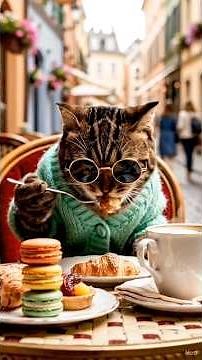 Cool Cat Café Vibes ☕😎 | Stylish Tabby Enjoys a Fancy Breakfast! #CafeVibes