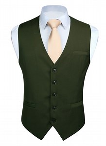 HISDERN Men's Suit Vest Business Formal Dress Waistcoat Vest with 3 Pockets for Suit or Tuxedo Green