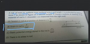 A rod of mass m, uniform cross sectional area A and length L is... | Filo