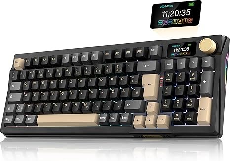 RedThunder K95 Kabellose Mechanische Gaming-Tastatur mit 1,88” Display & Knopf, QWERTZ 96 Tasten, Gasket, BT/USB-C/2,4GHz, Software, Hot-swap, Linear-Pink-Schalter, RGB, PBT-Tastenkappen, 8000mAh.