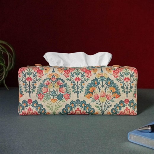 Rectangular Tissue Box Cover: Floral Bouquet Design on Linen - Etsy