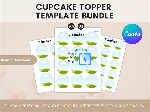 Editable Cupcake Topper Template Canva | A4 & US Letter Printable DIY Party Decor, Birthday Baby Shower Instant Download - Etsy