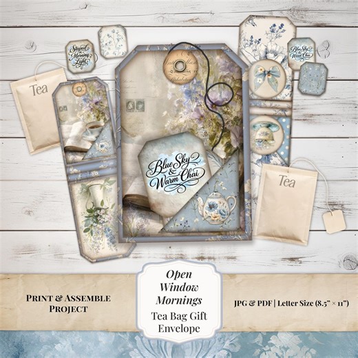Blue Floral Tea Bag Gift Envelope | Printable Paper Craft Ephemera (JPG, PDF) SP2608 - Etsy