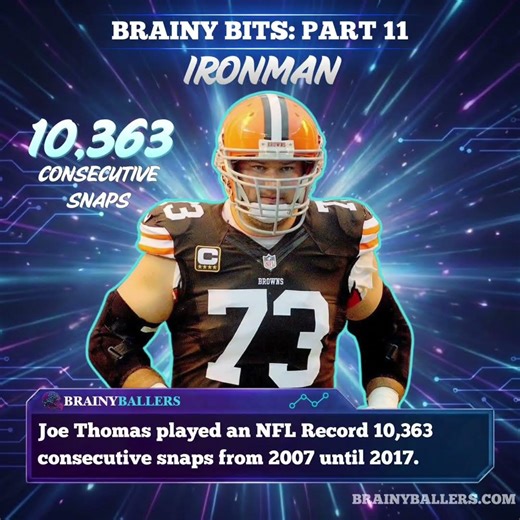 LEGENDARY: Joe Thomas played an NFL Record 10,363 consecutive snaps from 2007 until 2017 #nfl