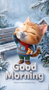 ☕ Good Morning 🐱 Have a wonderful day! #goodmorning #cat | Happy Birthday Animations