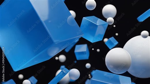 Abstract geometric shapes explode and scatter across a void, forming and dissolving dynamic visuals