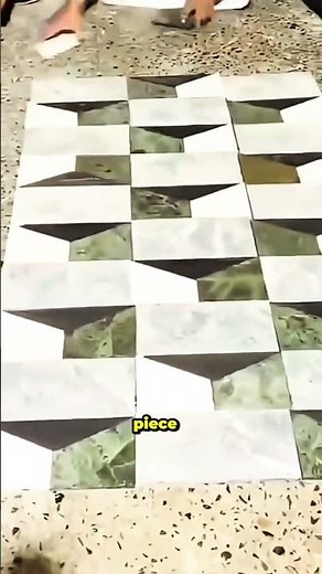 3D Geometric Floor Tile Design | Unique Marble Pattern Installation