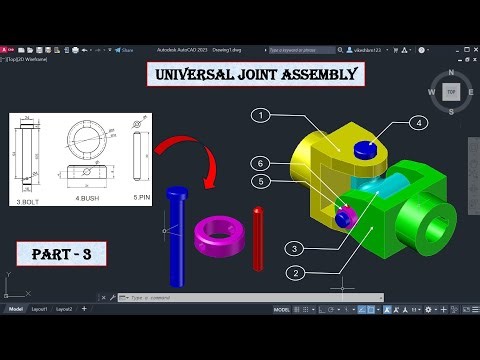 Universal Coupling Assembly in AutoCAD Part -3 ( Pin , Bish , Bolt )