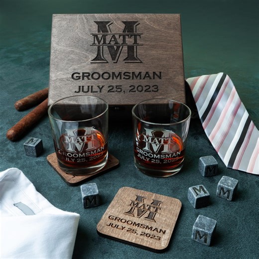 Custom Whiskey Glasses, Whiskey Set With Box, Groomsmen Gifts, Whiskey Lover Gift, Wedding Favors, Groomsman Gift, Bourbon Glasses - Etsy