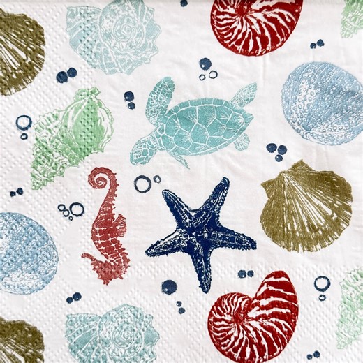 Nautical Shells Coral Decoupage Paper Napkin Sea Life Starfish Seahorse Turtle Ocean Pattern Craft Paper, Summer Beach Decoration 10'' 1pc - Etsy UK