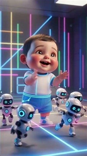 Baby Playing with Cute Robots 🤖👶 Kids Fun Shorts